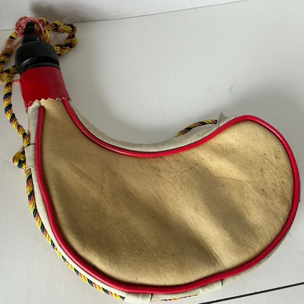 ZZZ Vintage Spanish Bota Bag Pamplona Leather Wine Canteen Red Trim Spain